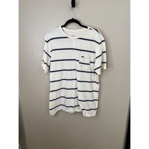 Volcom Modern Fit Striped Mens White T-Shirt Chest Pocket L Casual Cotton Cream